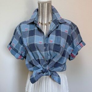 Vintage Passports Woman Americana Plaid Shirt